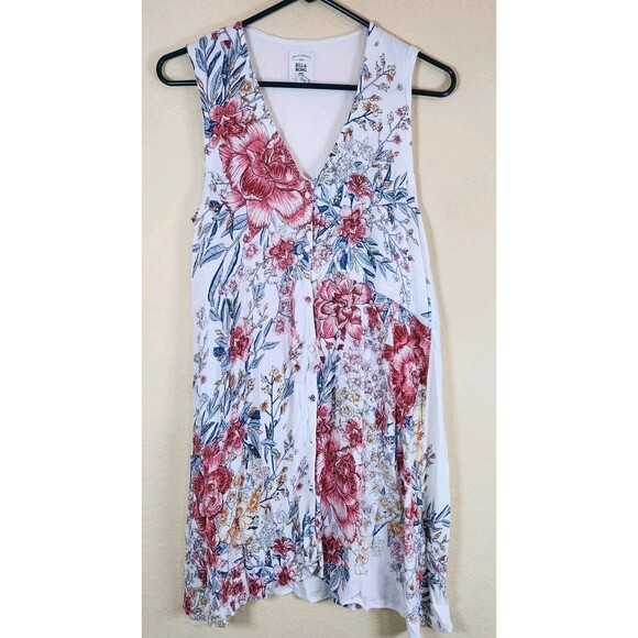 Billabong Floral Mini Dress  thick tank top floral peasant‎ Beachy Pink Size M - Picture 1 of 9